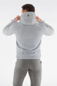 Close-up of APEX Gray hoodie fabric — 95% cotton, 5% spandex, 330gsm