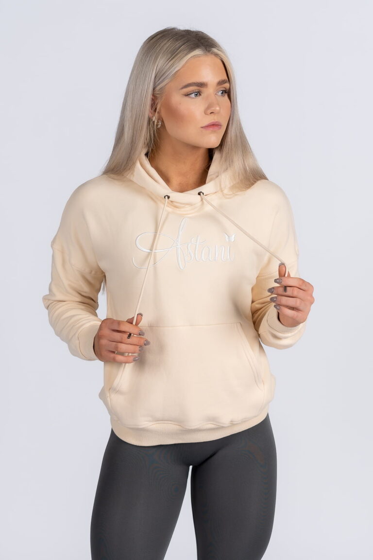 Women's HARMONY Oversized Hoodie beige — front view, dropped shoulders