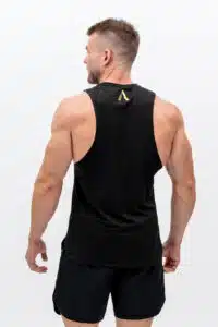 Close-up of META Black tank fabric — 54% modal, 41% cotton, 5% spandex, 150gsm