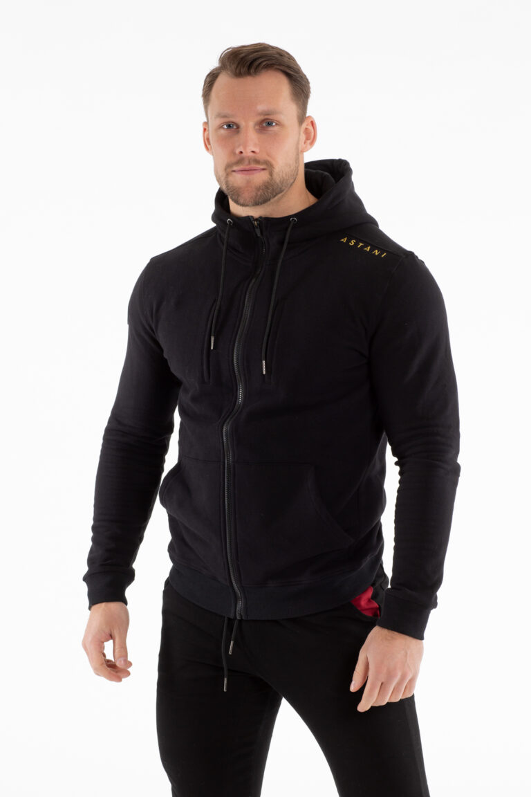Men's APEX Zip Hoodie black — front view, athletic fit
