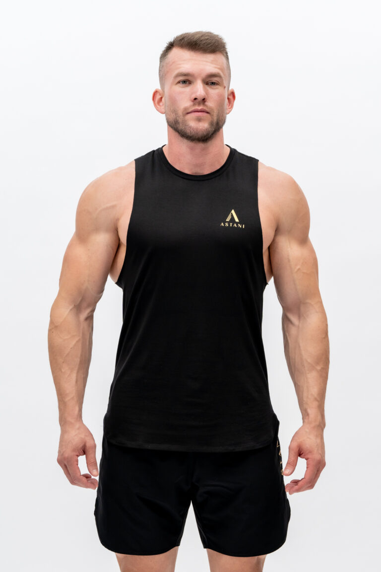 Men's META Tank Top black — front view, tailored athletic fit