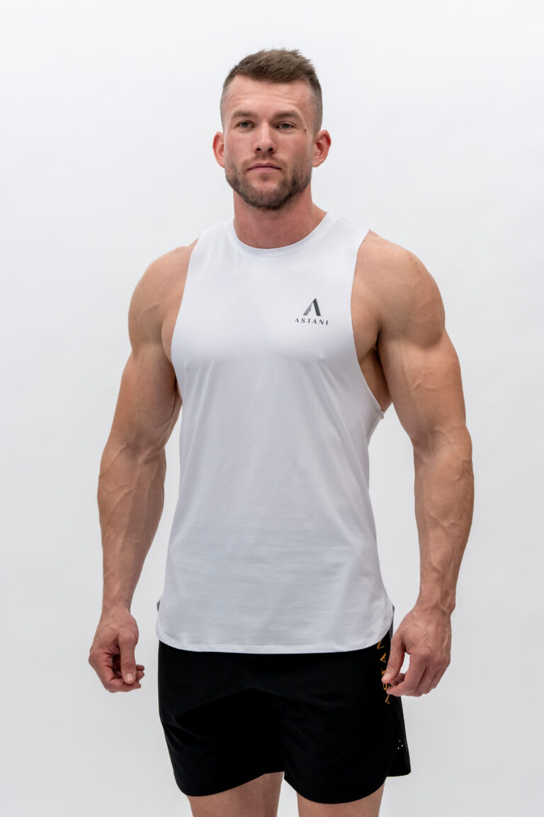 Men's META Tank Top white — front view, tailored athletic fit