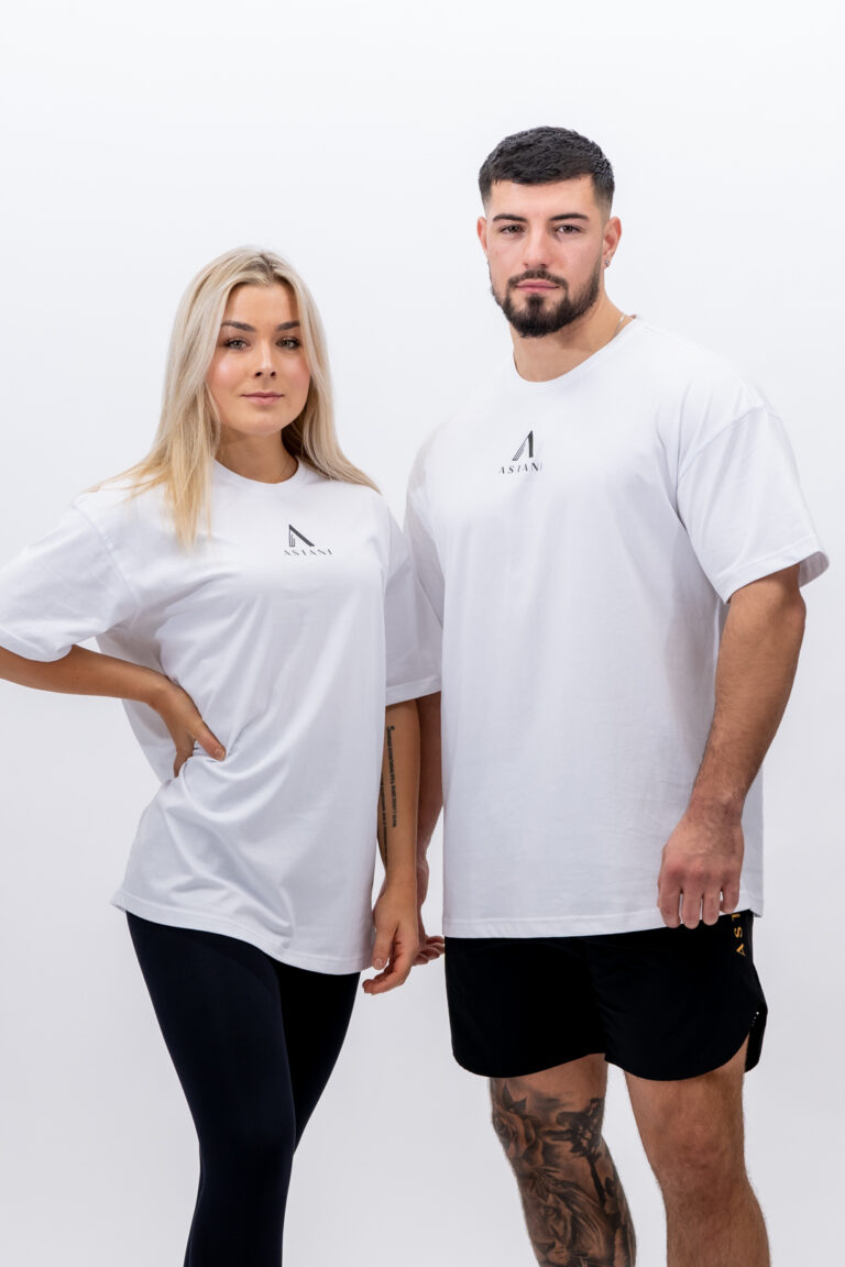 Unisex AMPIO Oversize T-Shirt white — front view, loose oversize fit