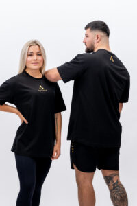 Front and Back Unisex Svart Oversize T-shirt Ampio