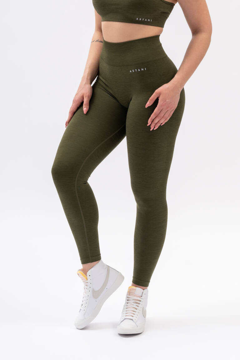 Women's BLISS Scrunch Tights green — front view, no front seam