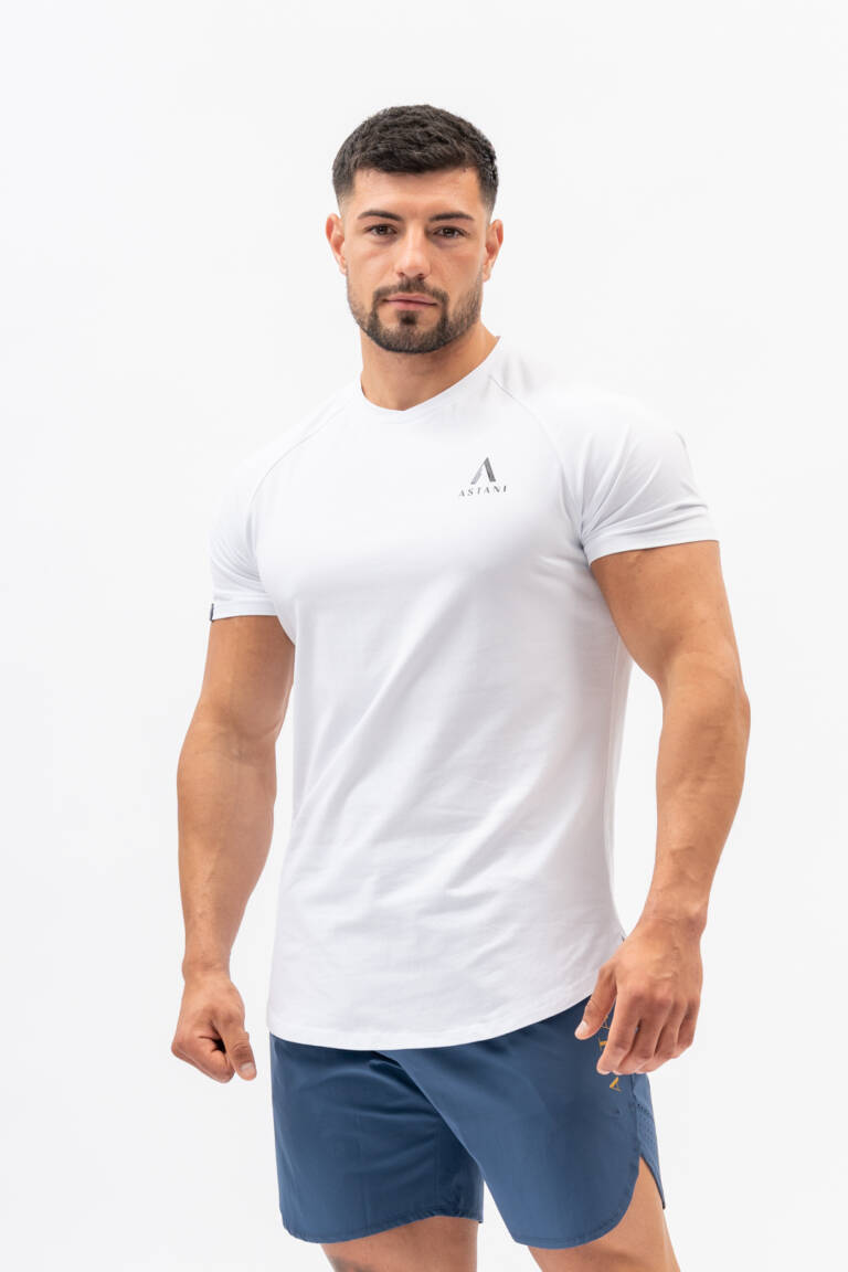 Men's White workout t-shirt — CODE front view, athletic fit