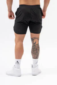 Close-up of VELOCE black fabric — 90% nylon, 10% spandex, 130gsm, high stretch