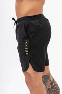 VELOCE Black training shorts — back view, side pockets