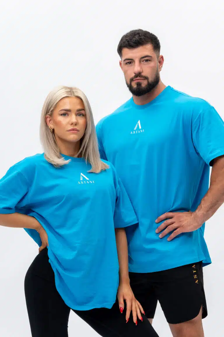 Unisex AMPIO Oversize T-Shirt blue — front view, loose oversize fit