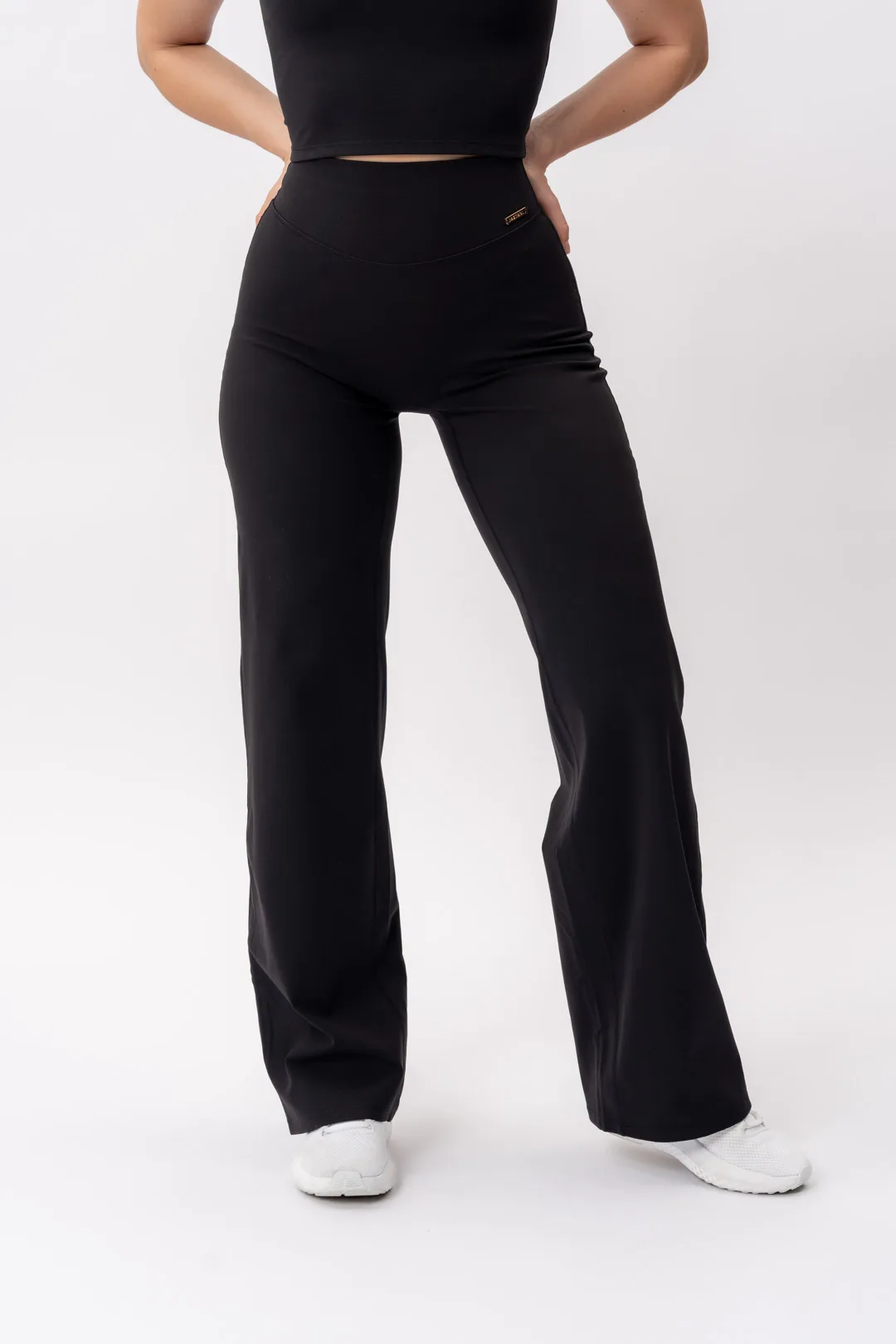Women's DIVINE Wide Flared Tights black — front view, no front seam